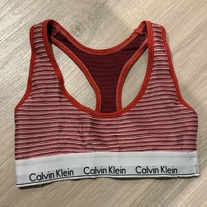 Calvin Klein Red and White Striped Sports Bra